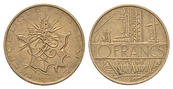 Франция 10 франков 1976 KM 940 медь алюминий никель 4704-442