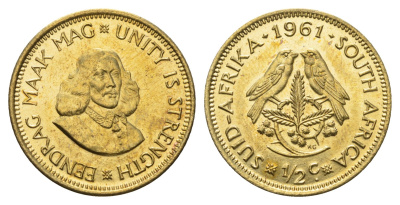 ЮАР 1/2 цента 1961 Ян ван Рибек KM 56 латунь UNC 4693-454