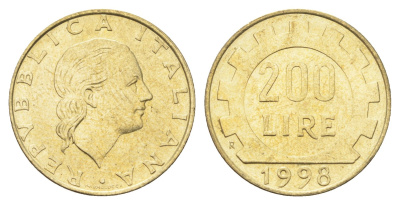 Италия 200 лир 1998 R, шестерня KM 105 алюминиевая бронза 4704-933