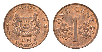 Сингапур 1 цент 1994 KM 98 цинк плакированный медью aUNC 4702-423