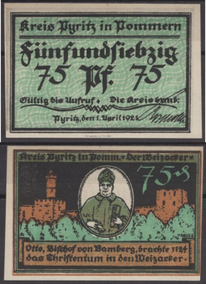 Пириц 75 пфеннигов 1921 бумага UNC (пресс) 8595-17-3-2