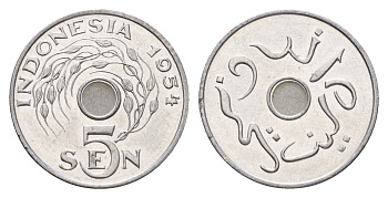 Индонезия 5 сенов 1954 KM 5 алюминий UNC 3459-1226