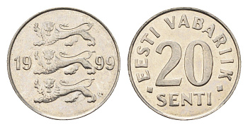 Эстония 20 сентов 1999 KM 23a сталь плакированная никелем UNC 4689-721