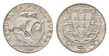 Португалия 2,5 эскудо 1940 KM 580 серебро 4659-925