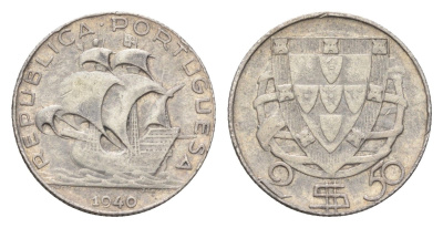 Португалия 2,5 эскудо 1940 KM 580 серебро 4659-925