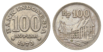 Индонезия 100 рупий 1973 хижина минангкабау KM 36 медно-никель 4703-636