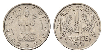 Индия 1/4 рупии 1951 KM 5.1 никель UNC 4687-1234