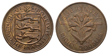 Гернси 8 даблов (дублей) 1956 KM 16 бронза 4593-843