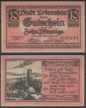 Лобенштайн 10 пфеннигов 1919 DeNG 2 L55.2 1/3 бумага UNC (пресс) 8608-26-3-2