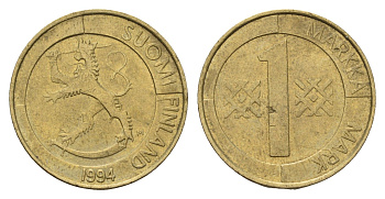 Финляндия 1 марка 1994 KM 76 алюминиевая бронза 4703-617