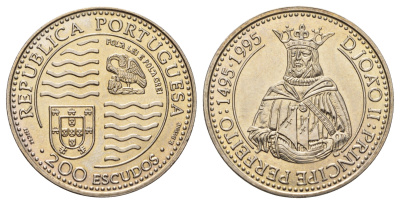 Португалия 200 эскудо 1995 500 лет со дня смерти короля Жуана II Совершенного KM 673 медно-никель UNC 74-921