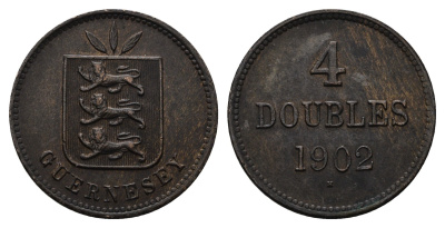 Гернси 4 дабла (дубля) 1902 KM 5 бронза 4122-1123