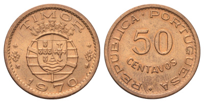 Португальский Тимор 50 сентаво 1970 год-тип KM 18 бронза UNC 4659-166