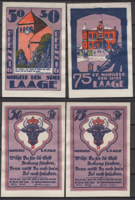 Лаге полный набор из 2 нотгельдов (50 и 75 пфеннигов) 1922 DeNG 2 754.2 бумага UNC (пресс) 7556-46-3-1