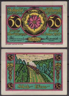 Марктшоргаст 50 пфеннигов 1921 DeNG 2 871.3a-1/4 бумага UNC (пресс) 8613-56-3-2