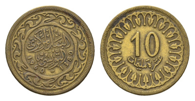 Тунис 10 миллимов 1960 KM 306 латунь 4702-513