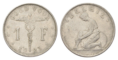 Бельгия 1 франк 1923 Belgie, Альберт I (1909-1934) KM 90 никель 4704-1041