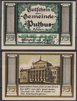 Путбус 75 пфеннигов ND (1922) DeNG 1 1081.1-3/4 бумага UNC (пресс) 8595-11-3-1