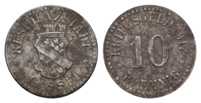 Кассель 10 пфеннигов 1917 Funck 78.4, Men05 4302.4, Men18 5464.4 железо 4114-437