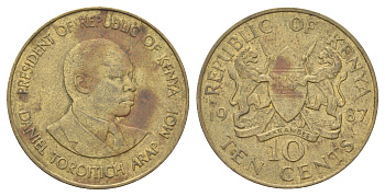 Кения 10 центов 1987 Дэниэл арап Мои KM 18 никель латунь 4692-1042