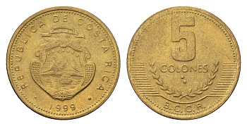 Коста-Рика 5 колонов 1999 год-тип KM 227a.1 алюминиевая бронза UNC 4690-853