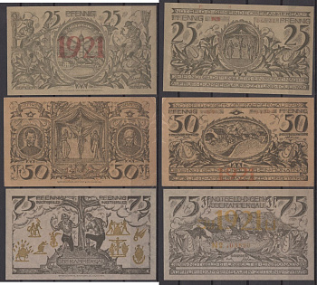Обераммергау полный набор из 3 нотгельдов (25, 50 и 75 пфеннигов) 1921 Mehl Grabowski 992.4 бумага UNC (пресс) 7556-26-1-1