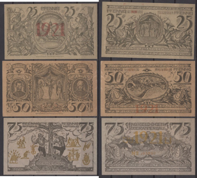 Обераммергау полный набор из 3 нотгельдов (25, 50 и 75 пфеннигов) 1921 Mehl Grabowski 992.4 бумага UNC (пресс) 7556-26-1-1
