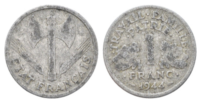 Франция 1 франк 1944 Правительство Виши KM 902 алюминий 4704-425