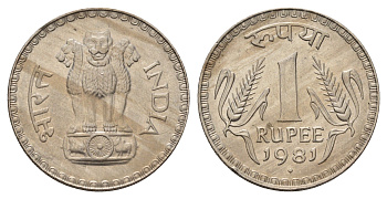 Индия 1 рупия 1981 KM 78.3 медно-никель UNC 4686-1232
