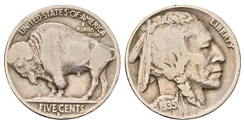 США 5 центов 1935 D, индеец, бизон KM 134 медно-никель 4682-932