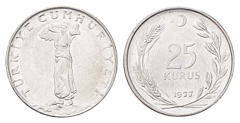 Турция 25 курушей 1977 KM 892.3 нержавеющая сталь 4706-1134