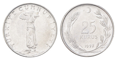 Турция 25 курушей 1977 KM 892.3 нержавеющая сталь 4706-1134