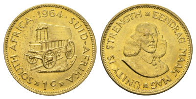 ЮАР 1 цент 1964 Ян ван Рибек KM 57 латунь UNC 4531-232