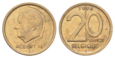 Бельгия 20 франков 1994 Belgique, Альберт II KM 191 никель бронза 4704-1142