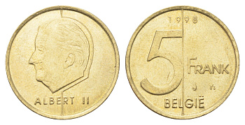 Бельгия 5 франков 1998 Belgie, Альберт II KM 190 алюминиевая бронза 4706-422