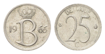 Бельгия 25 сантимов 1966 Belgique, Бодуэн I (1951-1993) KM 153 медно-никель 4705-328