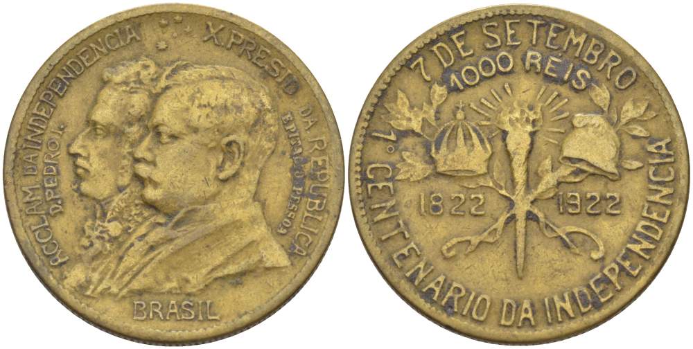 1922 100 лет. Coins of Brazil.