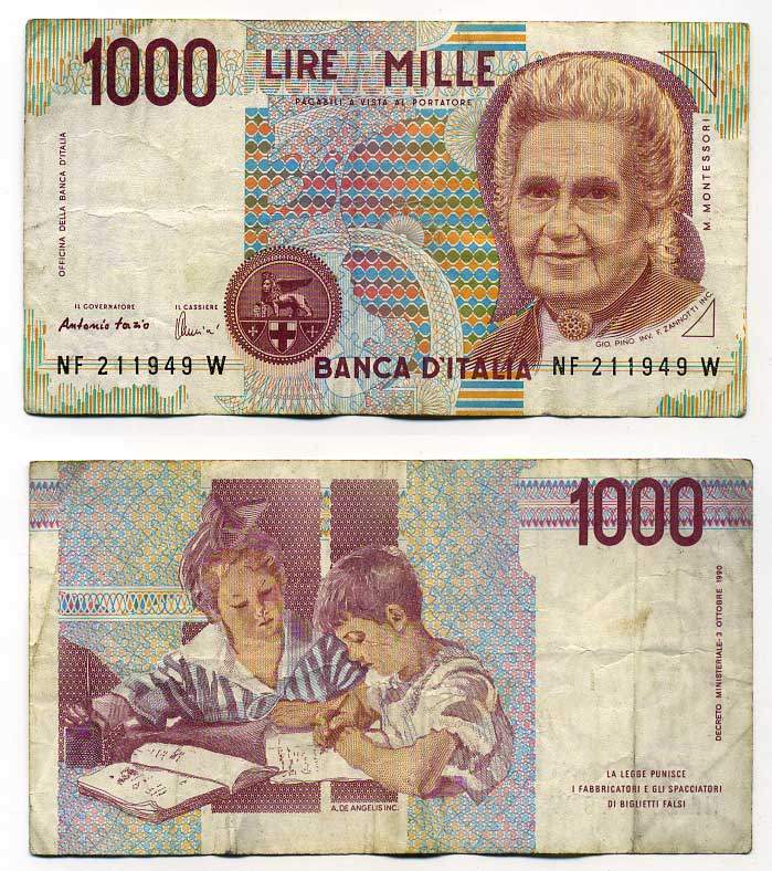 5 тысяч лир. 1000 Итальянских лир 1990.