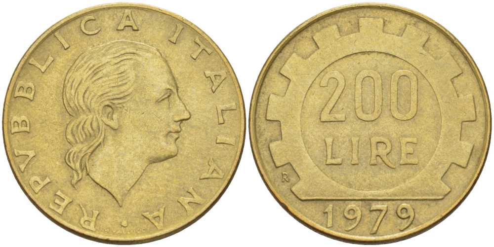 200 лир в рублях на сегодня. Монеты Италия 200 лир 1979.