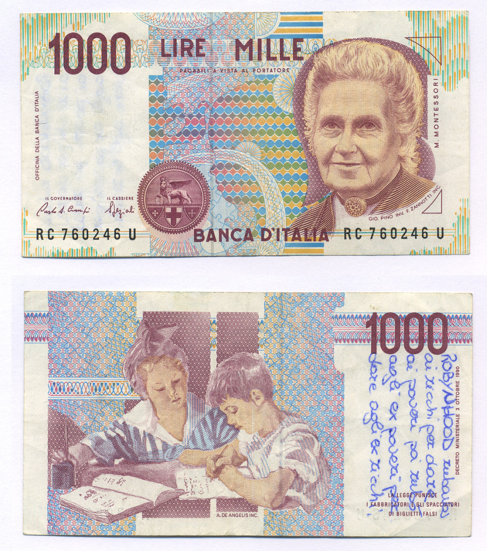 Тысяча лир сколько в рублях. 1000 Итальянских лир 1990.