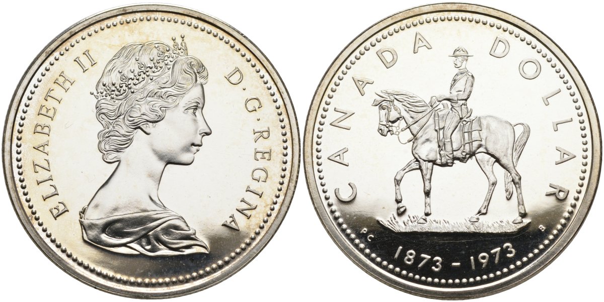 Канада 1. Канада 1 доллар 1973. 1 Доллар Канада 1973 100 лет конной полиции. Канада 25 центов, 1973 100 лет конной полиции Канады.