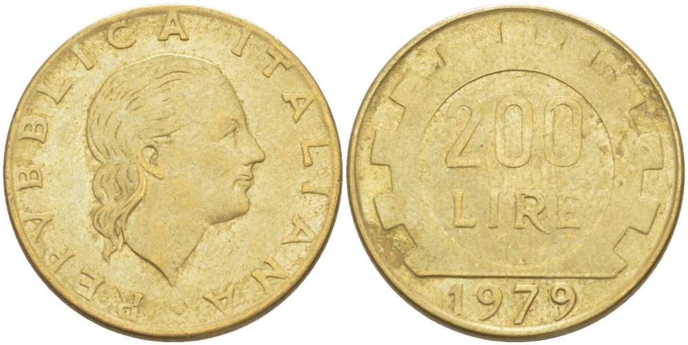 200 лир в рублях на сегодня. Монеты Италия 200 лир 1979.