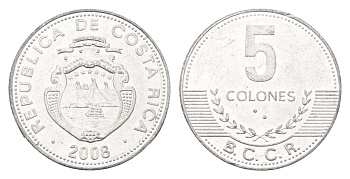 Коста-Рика 5 колонов 2008 KM 227b алюминий aUNC 4664-749
