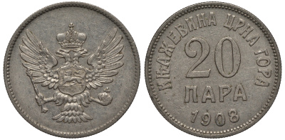 Черногория 20 пара 1908 Никола I Петрович (1860-1910-1918) KM 4 никель 99-246