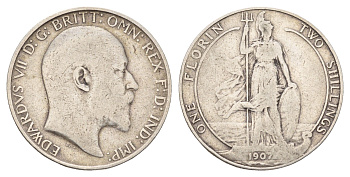 Великобритания 2 шиллинга (флорин) 1907 Эдуард VII (1901-1910) KM 801, Spink 3981 серебро 413-2144