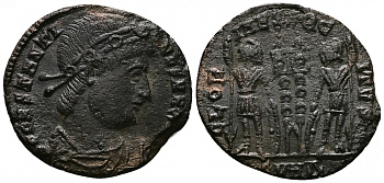 Римская Империя нуммий 330 - 333 Константин I Великий GLORIA EXERCITVS Гераклея Good Very fine (степень редкости R3) RIC 111 бронза 1073-6-55