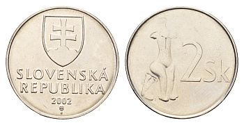 Словакия 2 кроны 2002 KM 13 сталь плакированная никелем UNC 31-1013