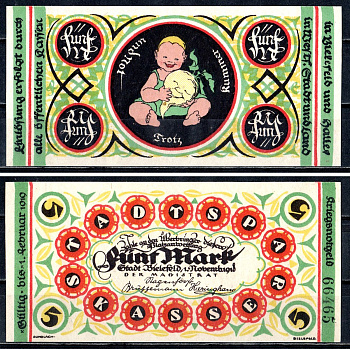 Билефельд (Пруссия, Вестфалия) 5 марок 1918 Geiger 046.07 бумага UNC (пресс) 7556-50-4-2