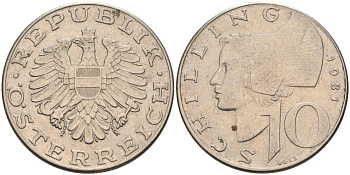 АВСТРИЯ 10 ШИЛЛИНГОВ 1981 КМ 2918 медно-никель 4572-643