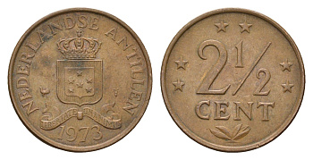Нидерландские Антильские острова (Нидерландские Антилы) 2 1/2 цента 1973 Юлиана (1948-1980) KM 9 бронза 4671-1141